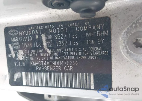 2013 Hyundai Accent Gls from USA, damaged, VIN KMHCT4AE9DU476392